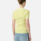 Yellow polo shirt in viscose blend with contrasting stripes