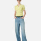 Yellow polo shirt in viscose blend with contrasting stripes