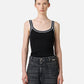 Black ribbed tank top in stretch cotton