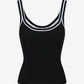 Black ribbed tank top in stretch cotton
