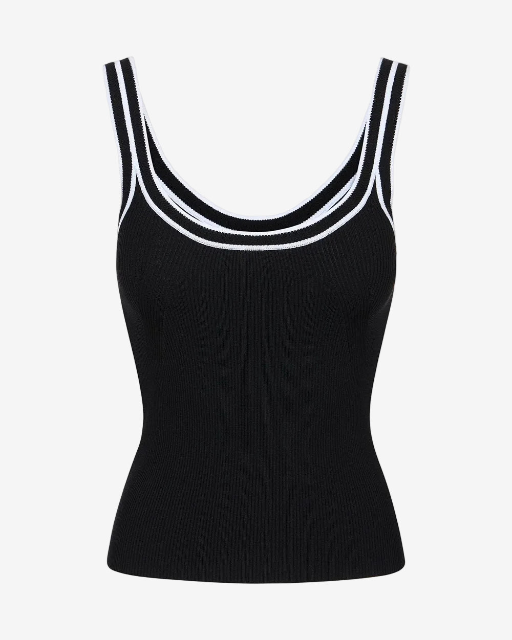 Black ribbed tank top in stretch cotton