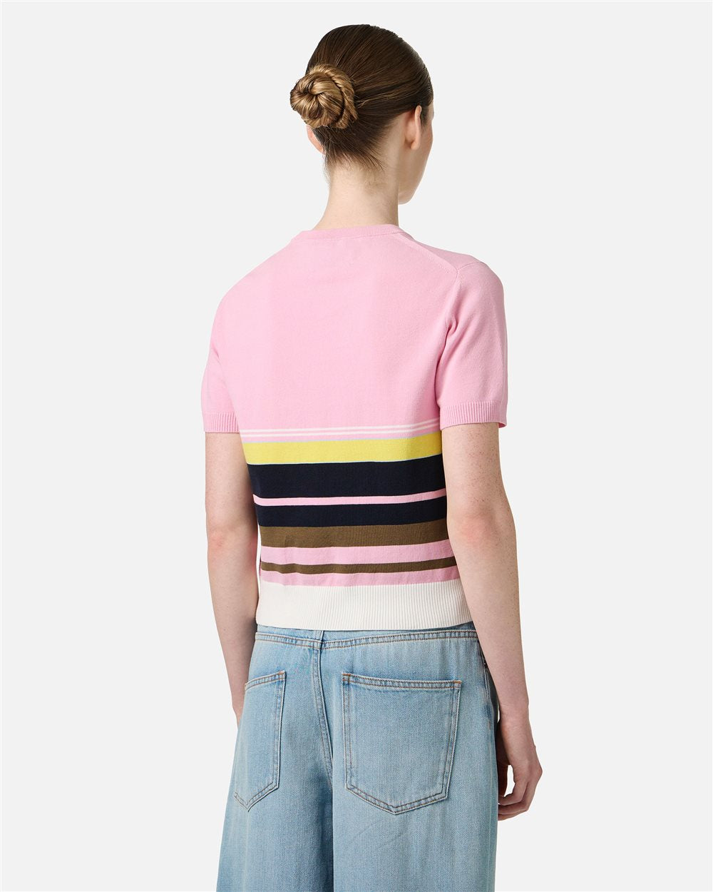Patterned crew neck T-shirt in stretch cotton