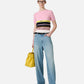 Patterned crew neck T-shirt in stretch cotton
