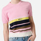 Patterned crew neck T-shirt in stretch cotton