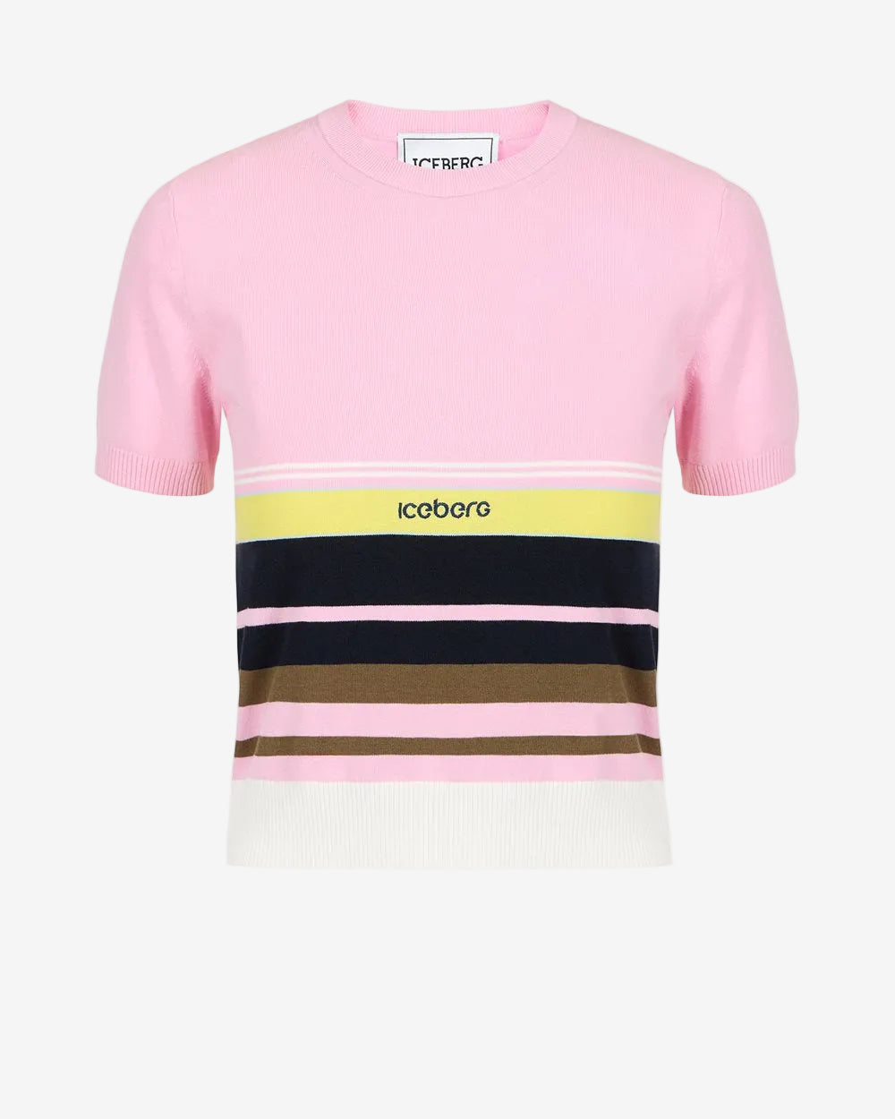 Patterned crew neck T-shirt in stretch cotton
