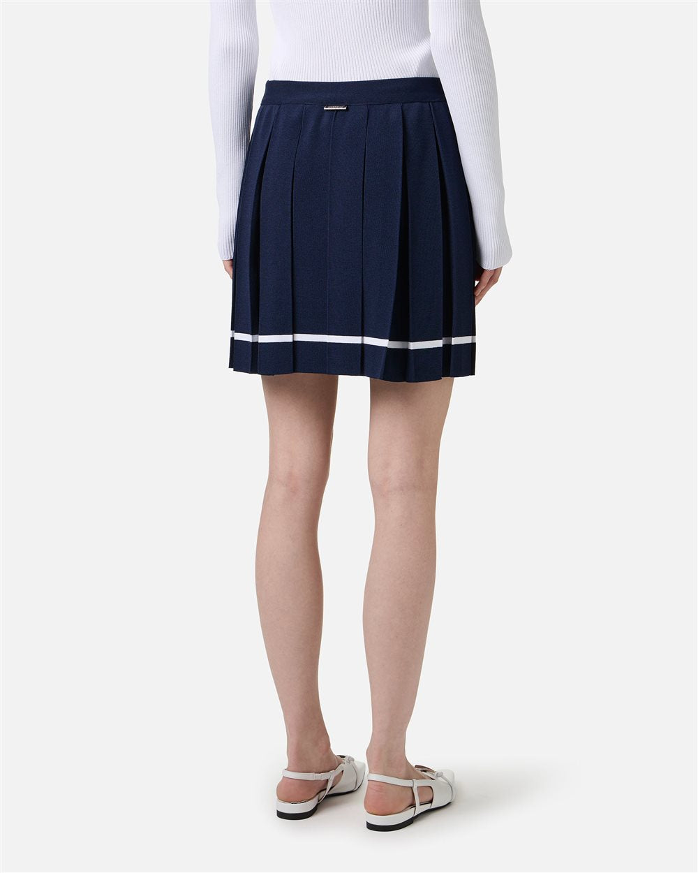 Classic blue mini skirt in viscose blend with slit