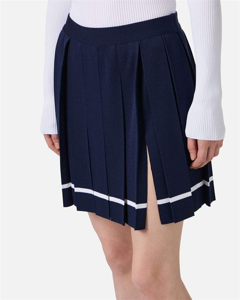 Classic blue mini skirt in viscose blend with slit