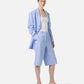 Light blue regular fit Bermuda shorts in diagonal linen-blend fabric