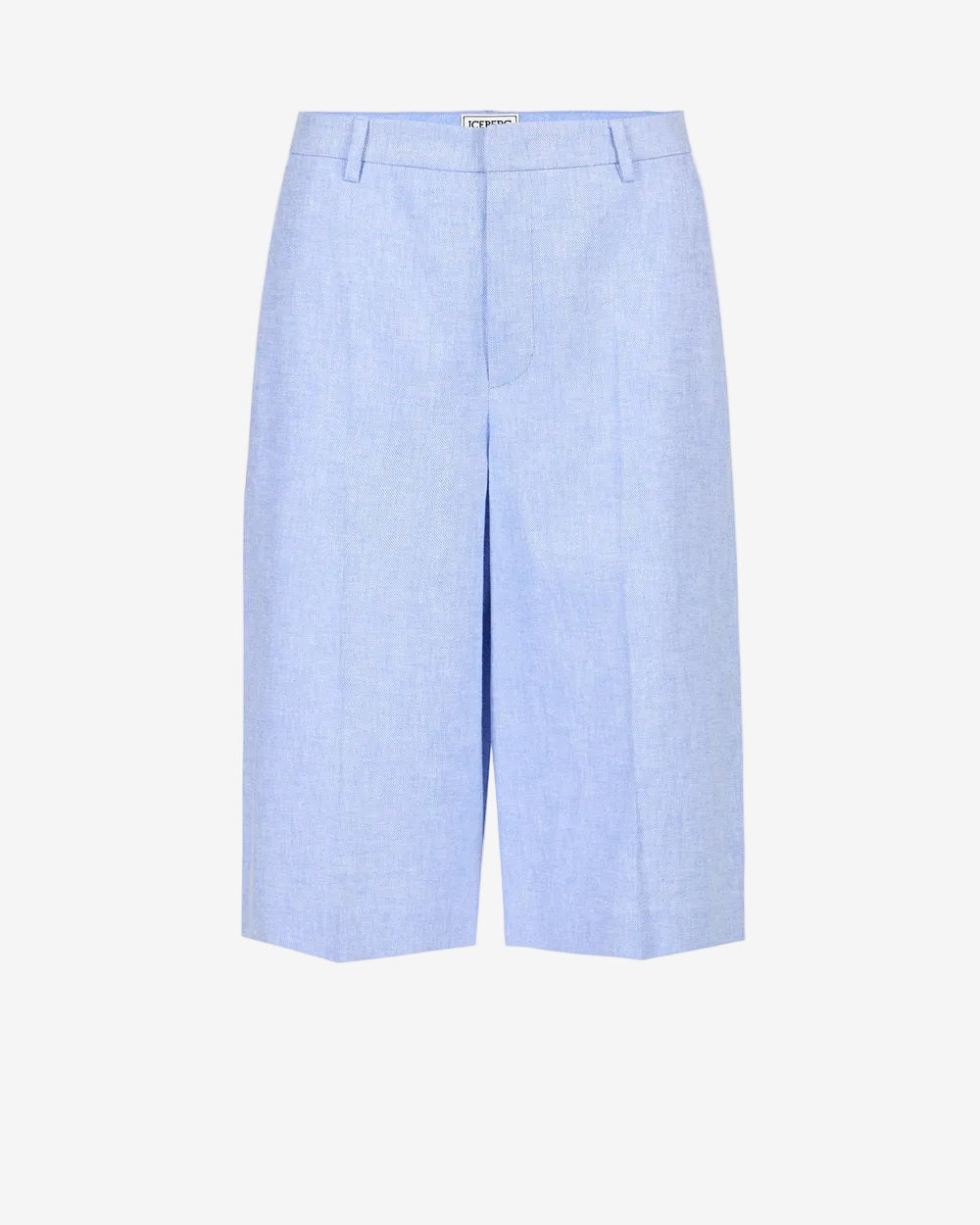 Light blue regular fit Bermuda shorts in diagonal linen-blend fabric