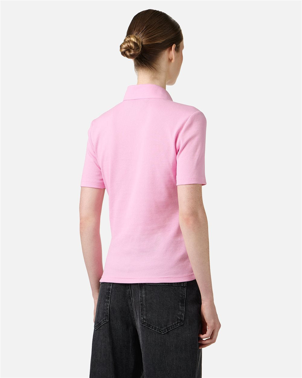 Slim fit pink ribbed jersey polo with Iceberg plaque