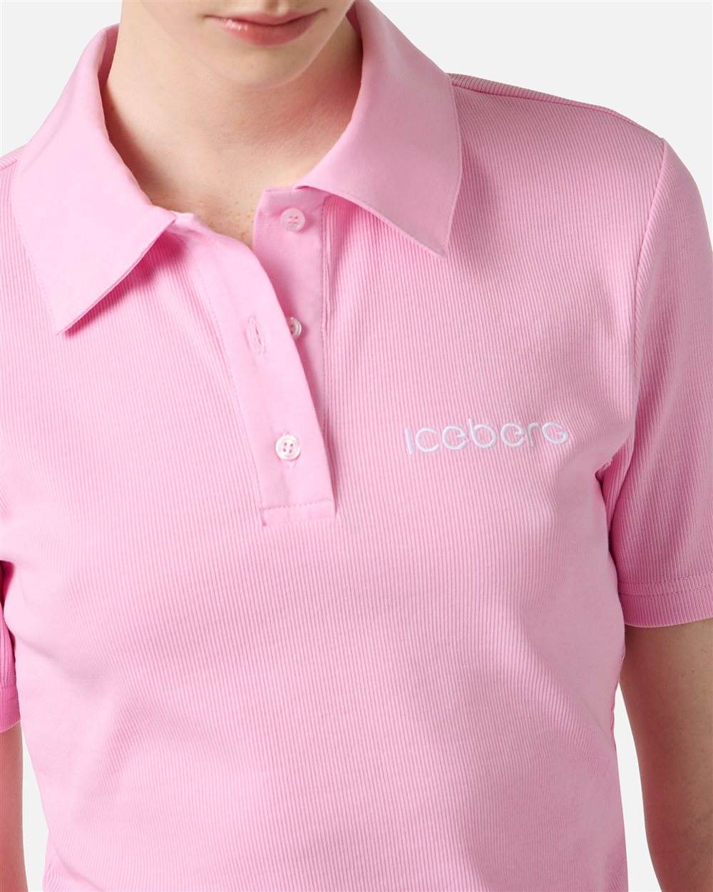 Slim fit pink ribbed jersey polo with Iceberg plaque