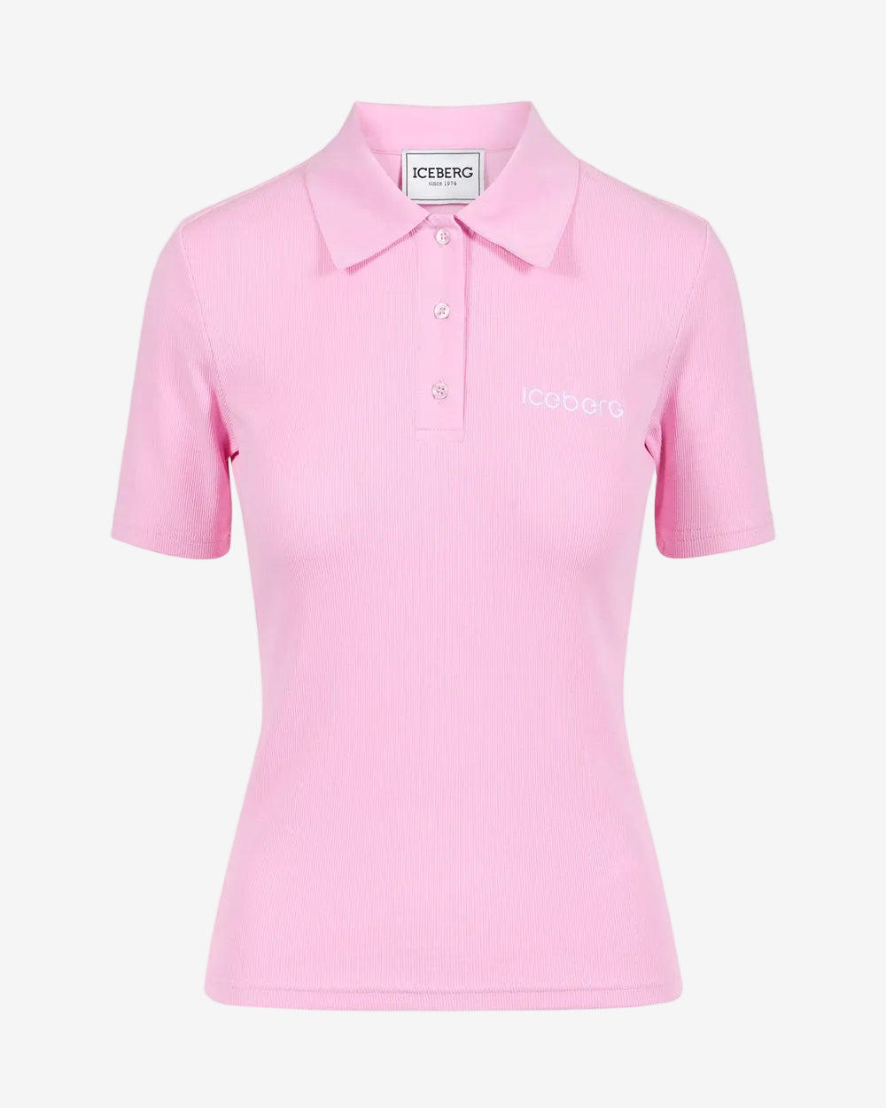 Slim fit pink ribbed jersey polo with Iceberg plaque