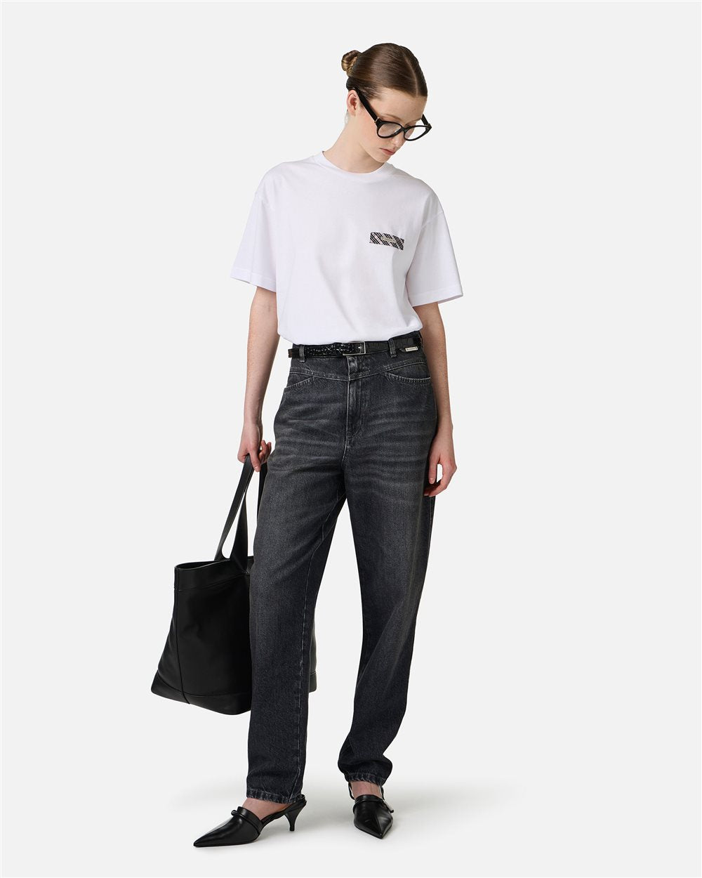 Optic white, regular fit cotton jersey T-shirt with check detail