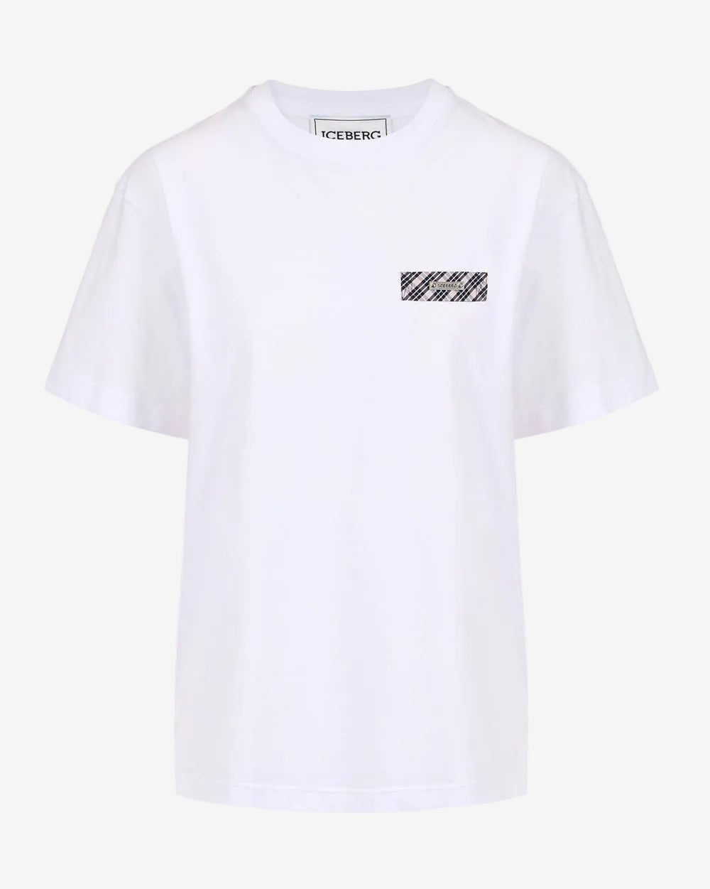 Optic white, regular fit cotton jersey T-shirt with check detail