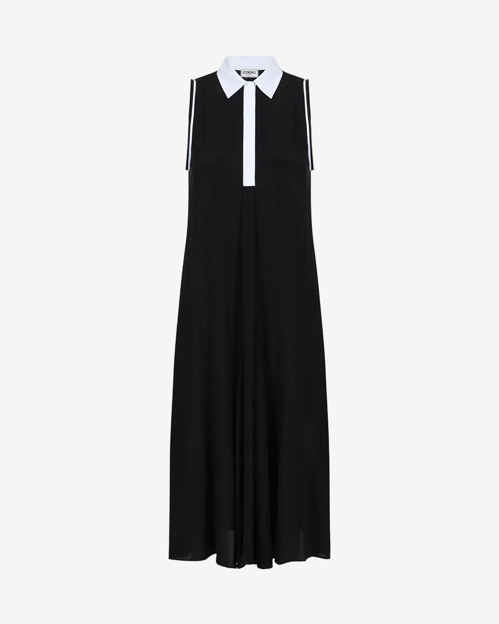 Black, relaxed fit sleeveless dress in silk-blend crepe de chine