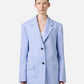 Relaxed fit single-breasted blue jacket in a diagonal linen-blend fabric