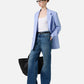 Relaxed fit single-breasted blue jacket in a diagonal linen-blend fabric