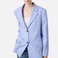 Relaxed fit single-breasted blue jacket in a diagonal linen-blend fabric