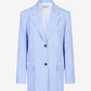 Relaxed fit single-breasted blue jacket in a diagonal linen-blend fabric