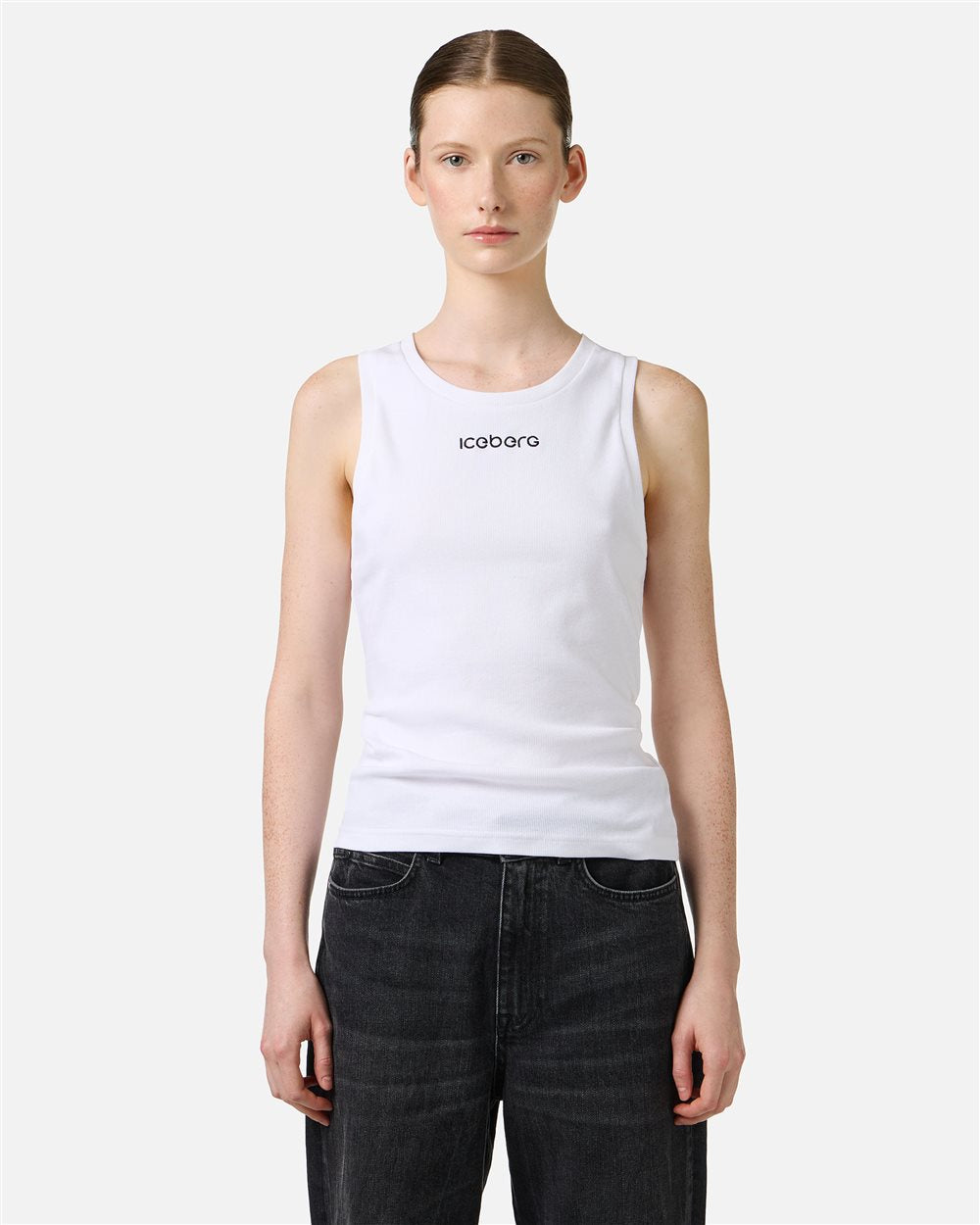 Optic white ribbed stretch cotton jersey tank top
