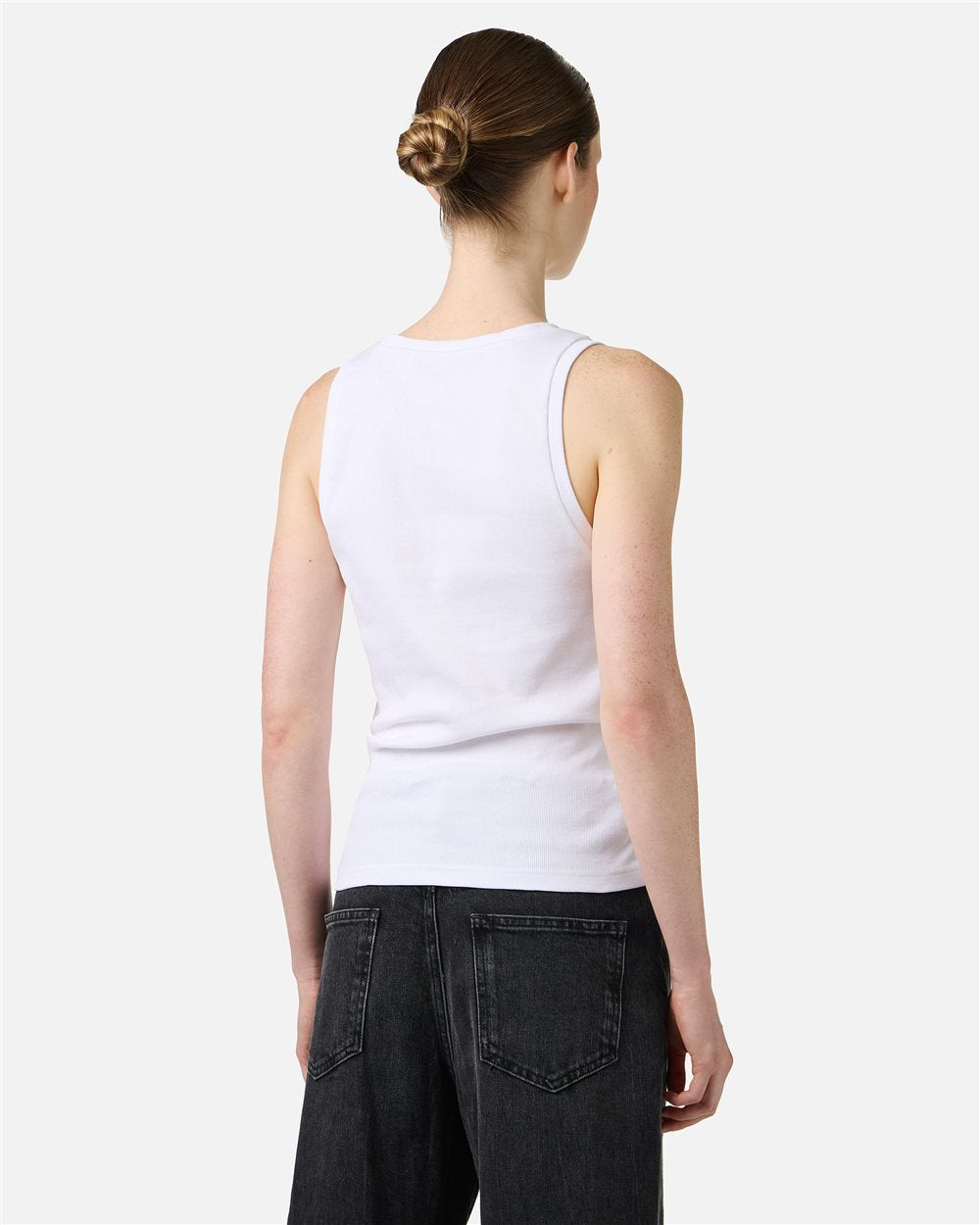 Optic white ribbed stretch cotton jersey tank top