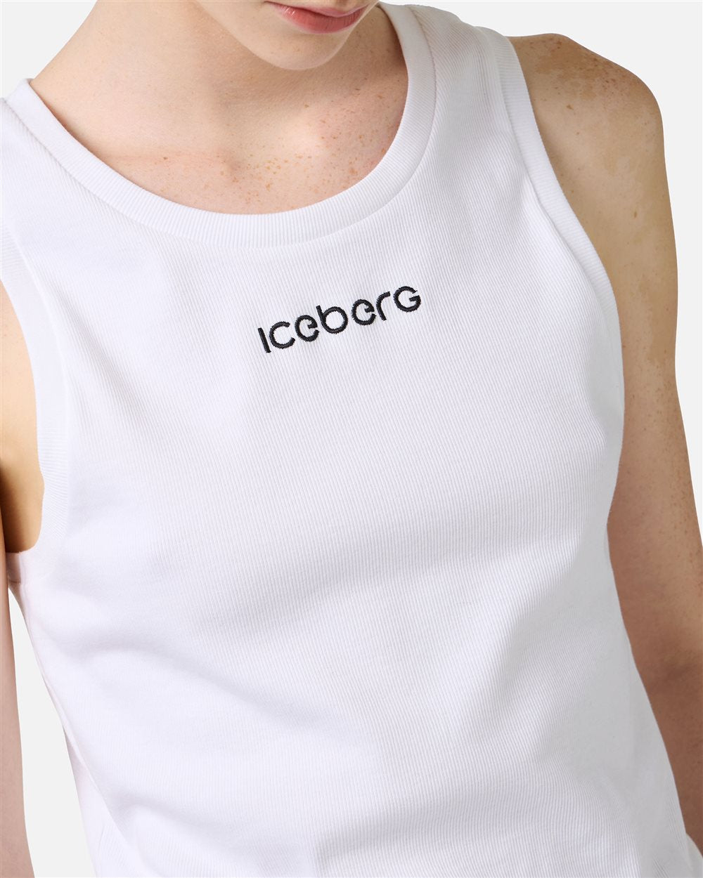 Optic white ribbed stretch cotton jersey tank top