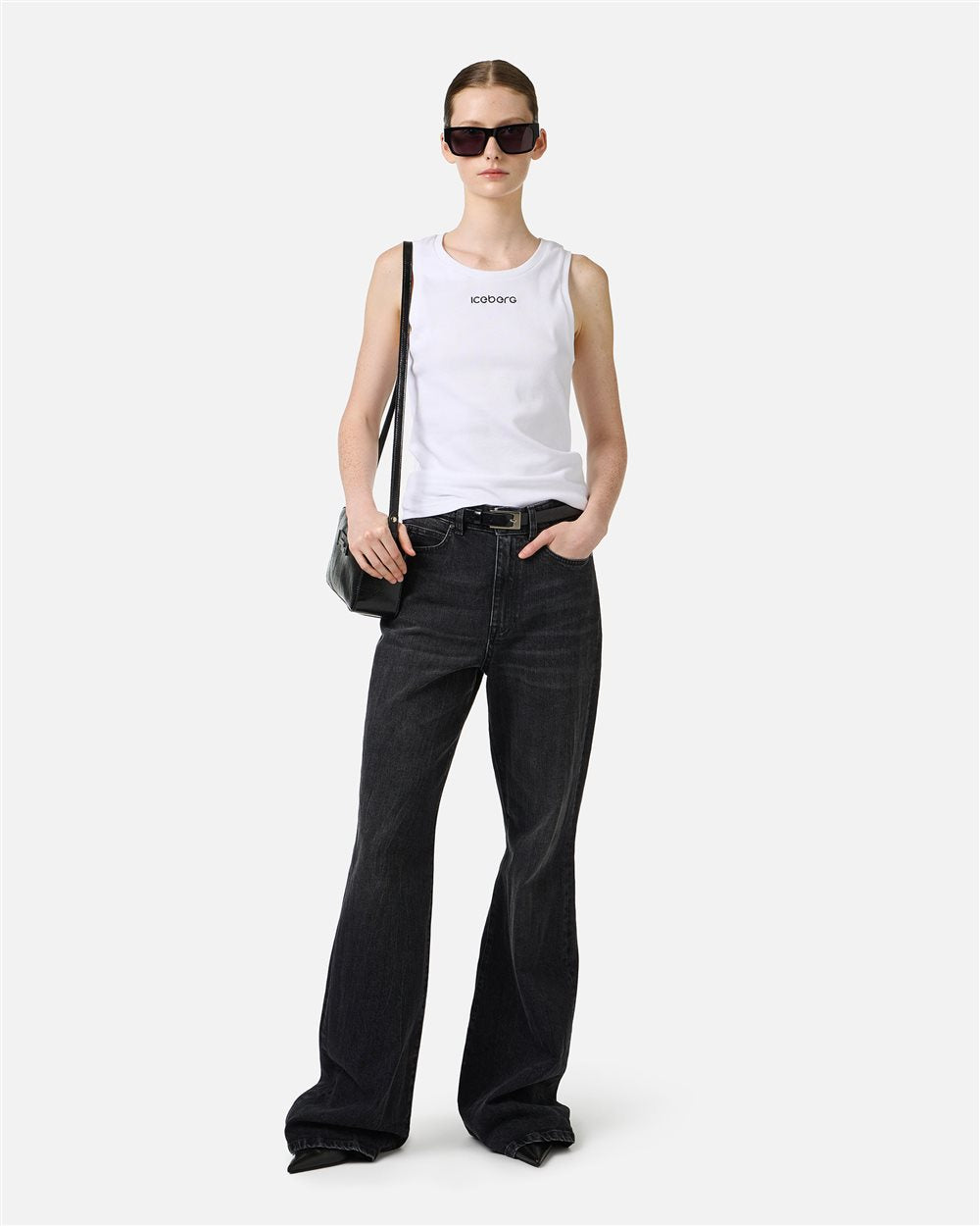 Optic white ribbed stretch cotton jersey tank top