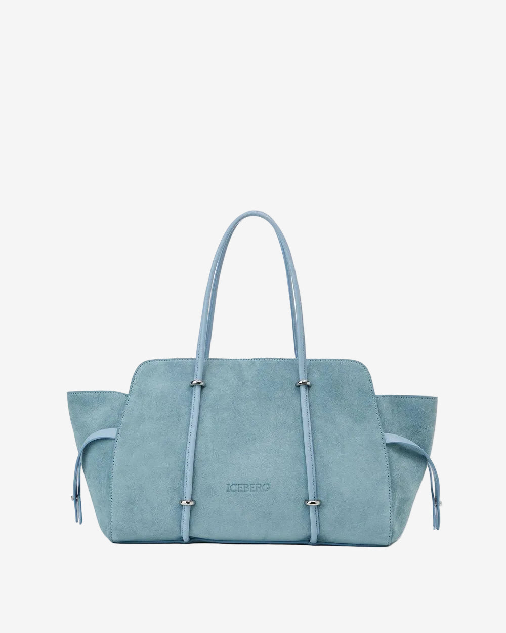 Maxi sugar paper shopper in suede leather with metallic details