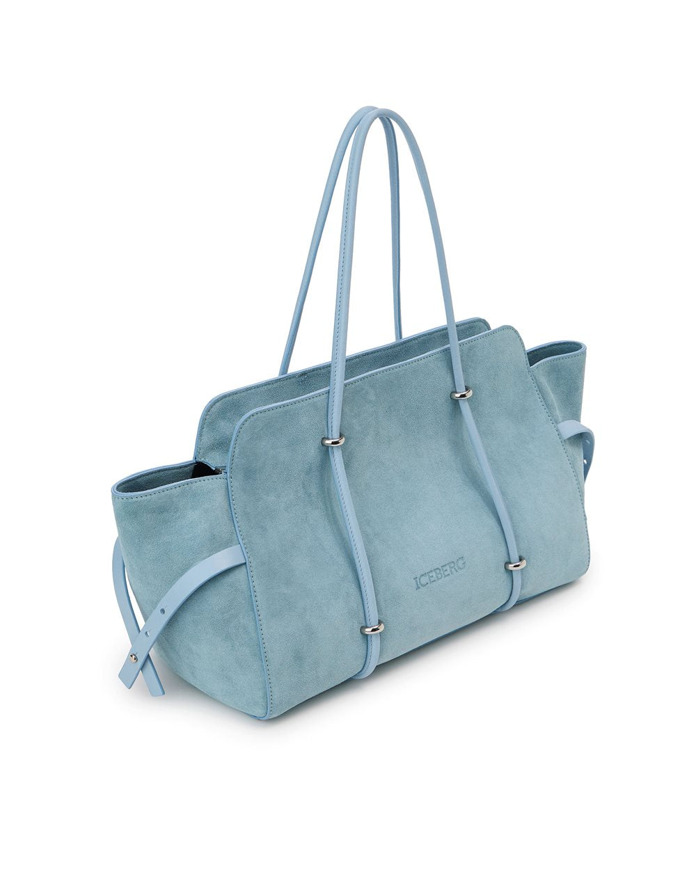 Maxi sugar paper shopper in suede leather with metallic details