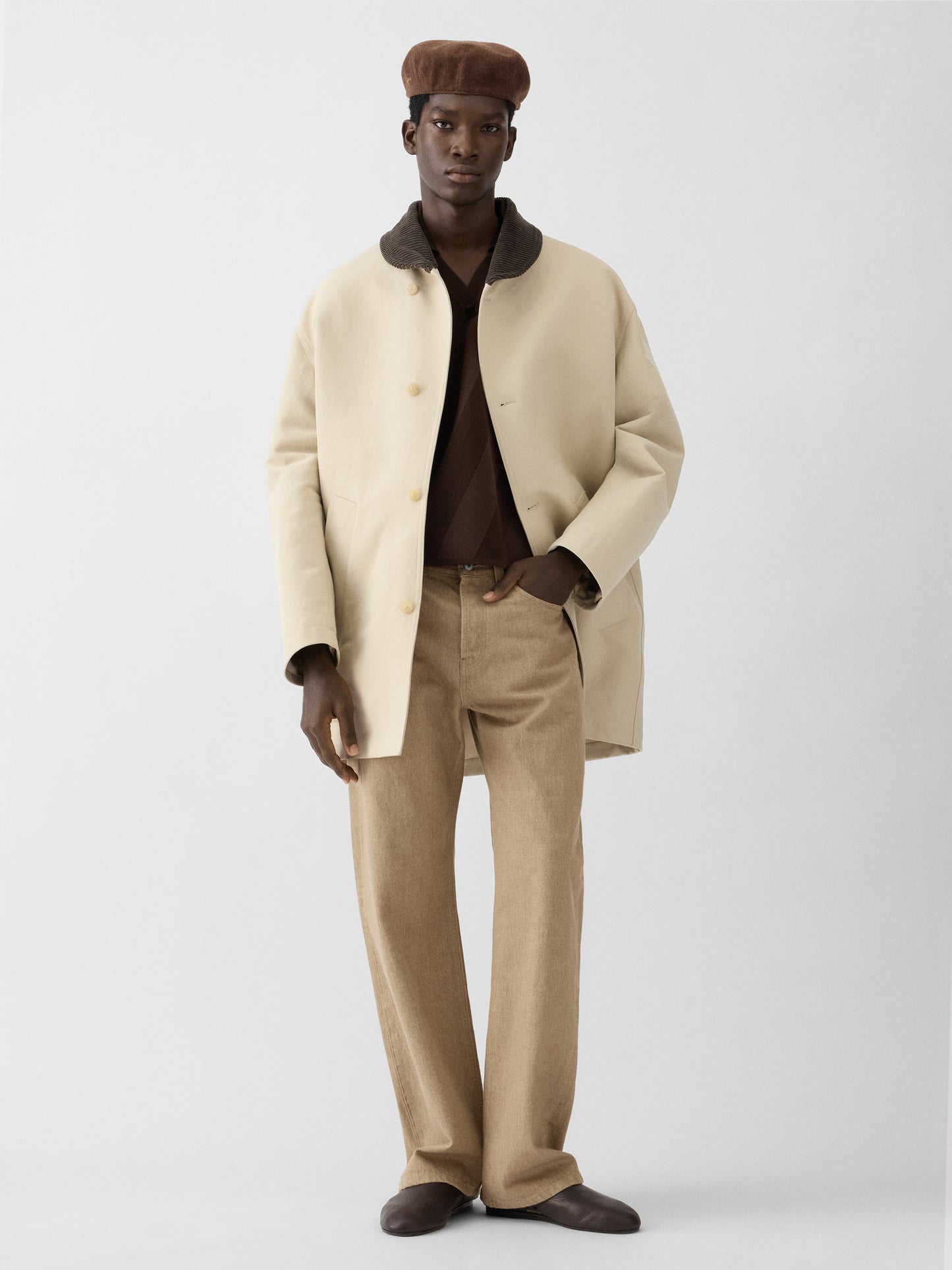 Straight beige denim de-Nîmes trousers