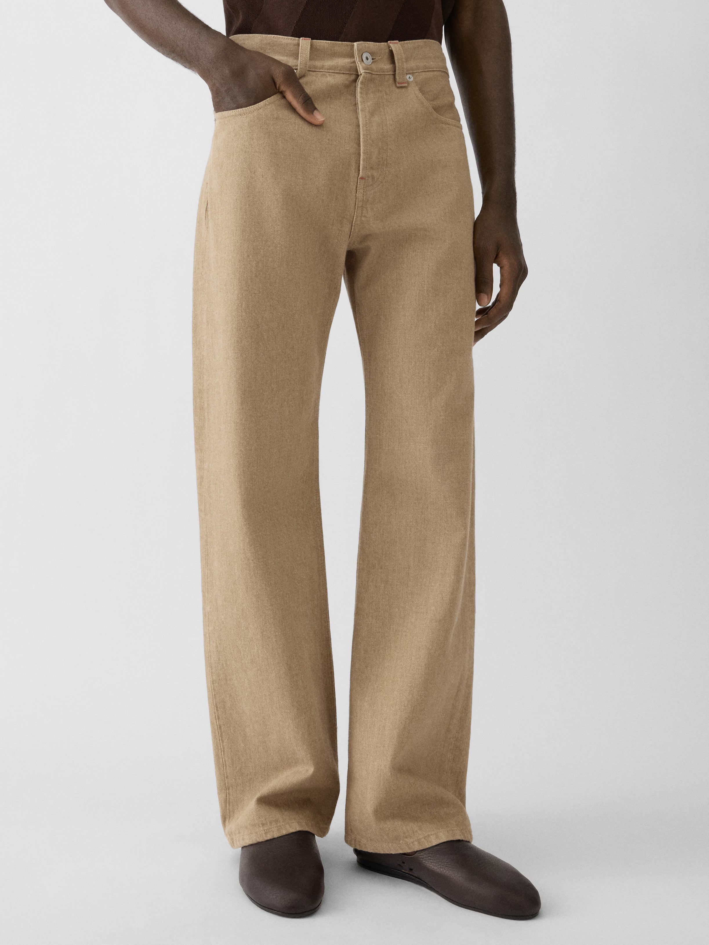 Straight beige denim de-Nîmes trousers