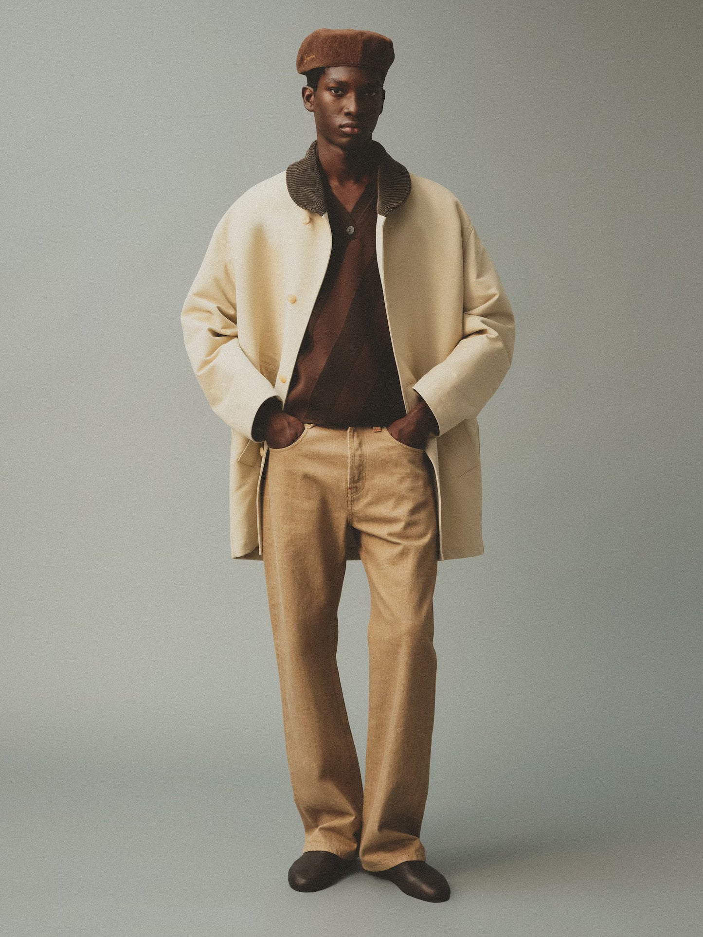 Straight beige denim de-Nîmes trousers