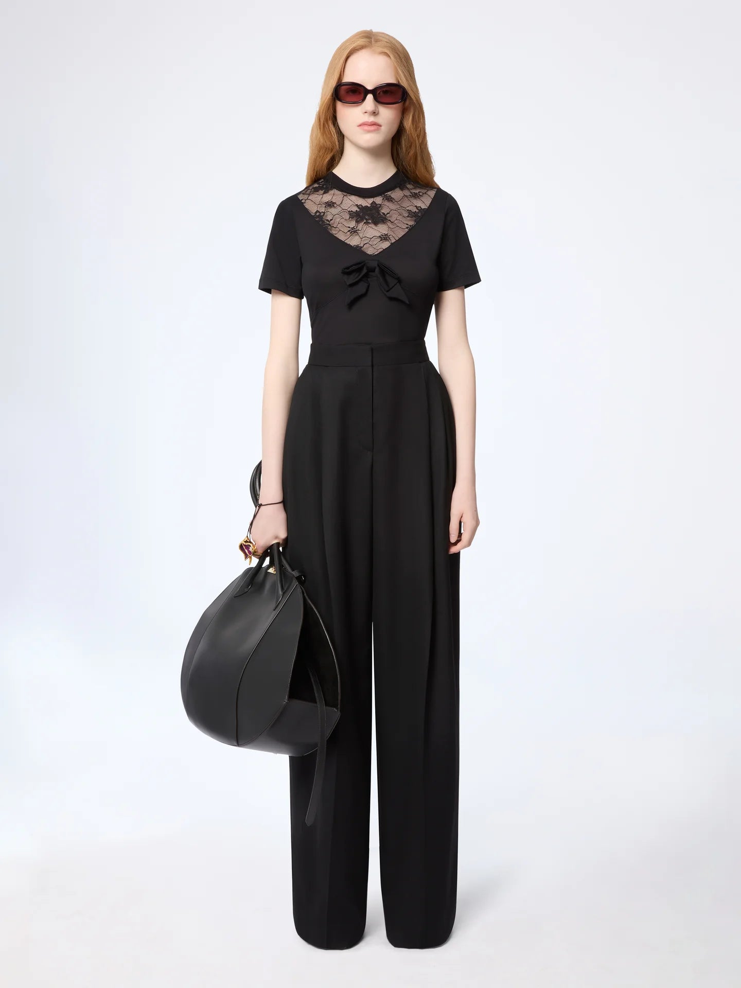 Nina Ricci bow lace-inserts short-sleeves T-shirt