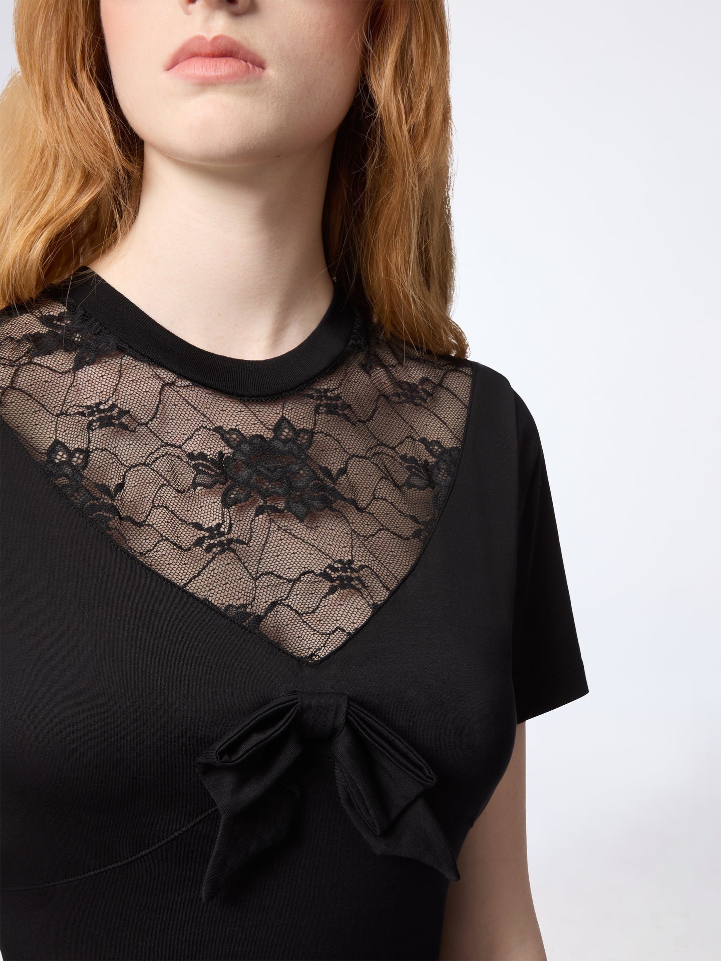 Nina Ricci bow lace-inserts short-sleeves T-shirt