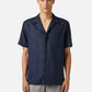 ICEBERG Regular Fit Dark Blue Short-Sleeved In A Diagonal Weave Linen-Blend Fabric