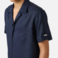 ICEBERG Regular Fit Dark Blue Short-Sleeved In A Diagonal Weave Linen-Blend Fabric
