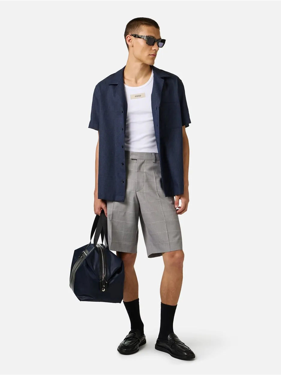 ICEBERG Regular Fit Dark Blue Short-Sleeved In A Diagonal Weave Linen-Blend Fabric