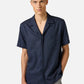 ICEBERG Regular Fit Dark Blue Short-Sleeved In A Diagonal Weave Linen-Blend Fabric