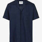 ICEBERG Regular Fit Dark Blue Short-Sleeved In A Diagonal Weave Linen-Blend Fabric