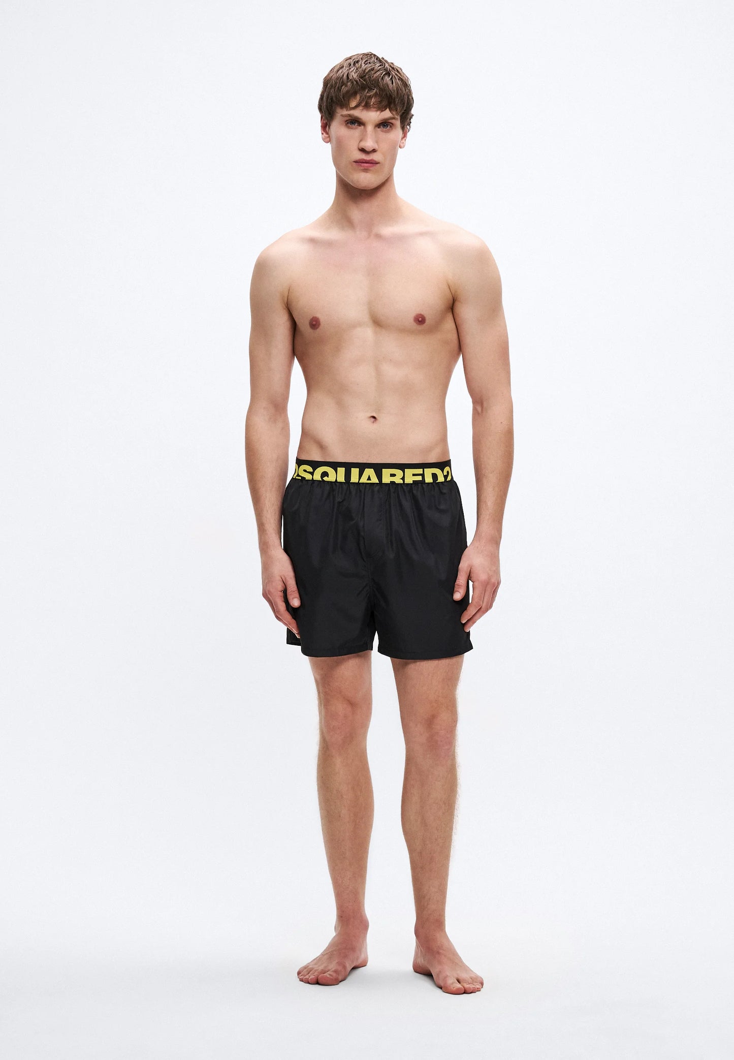 Men's black swim shorts with logo waistband