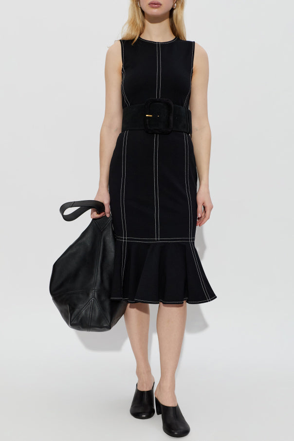 Midi Peplum Dress With Big Contrasted Topstitches