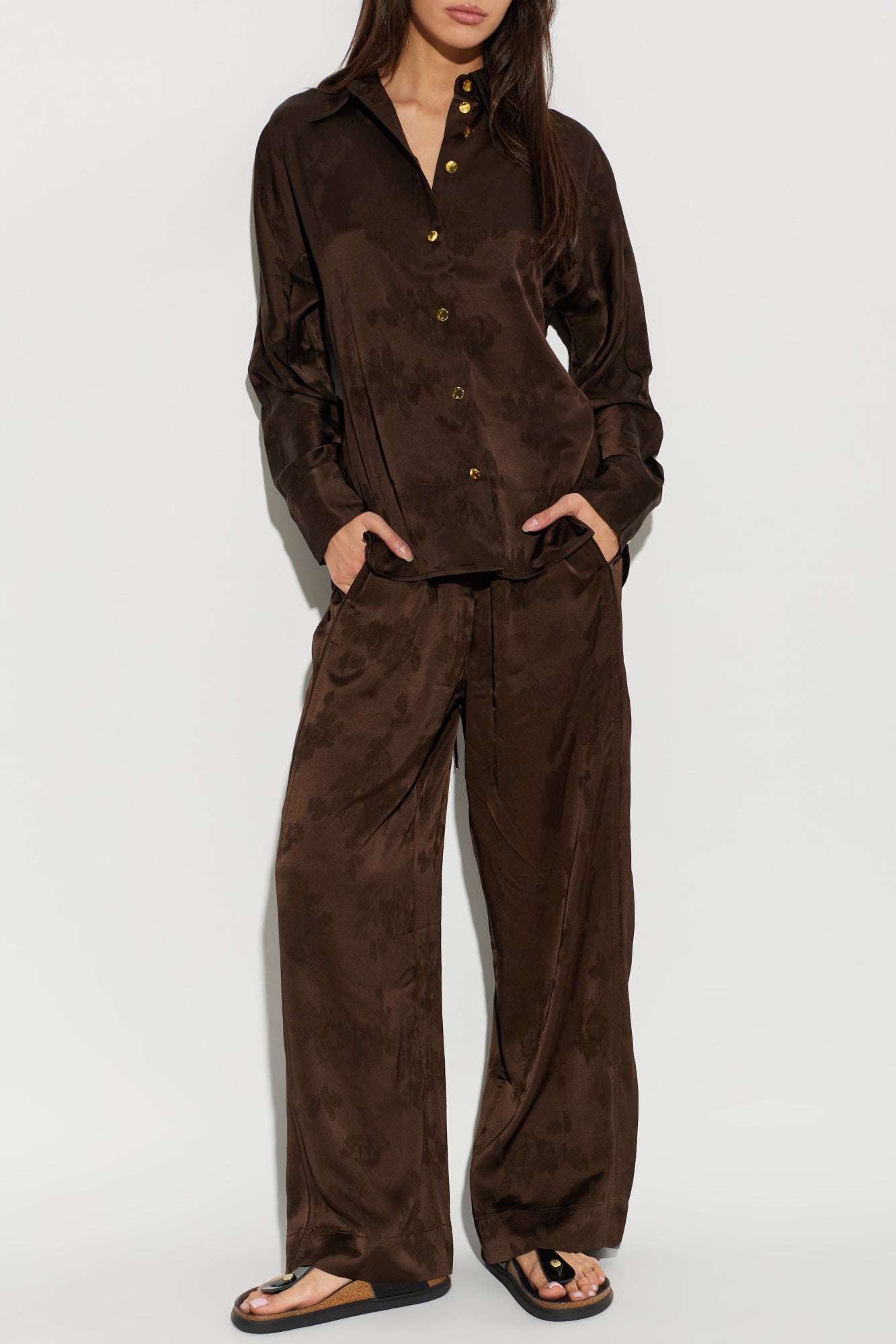 Fluid Satin Jacquard Long Sleeve Shirt