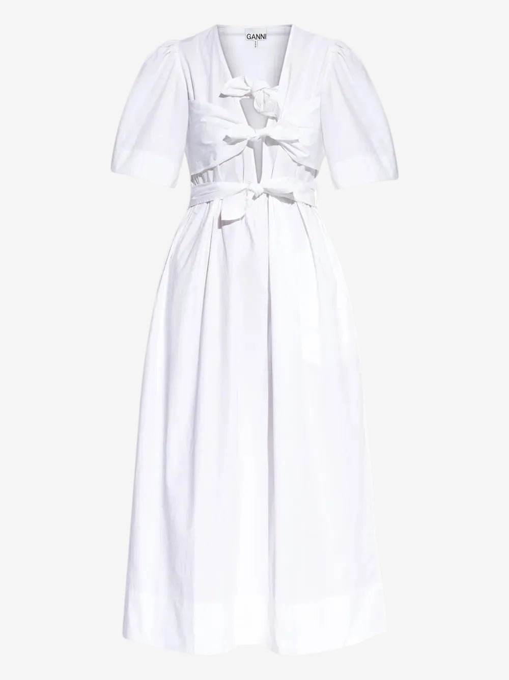 White Dress with decorative ties Ganni