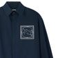 Navy blue shirt with a small graphic on the chest against a white background