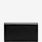 Black wallet with a gold emblem on a white background