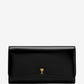 Black wallet with a gold emblem on a white background