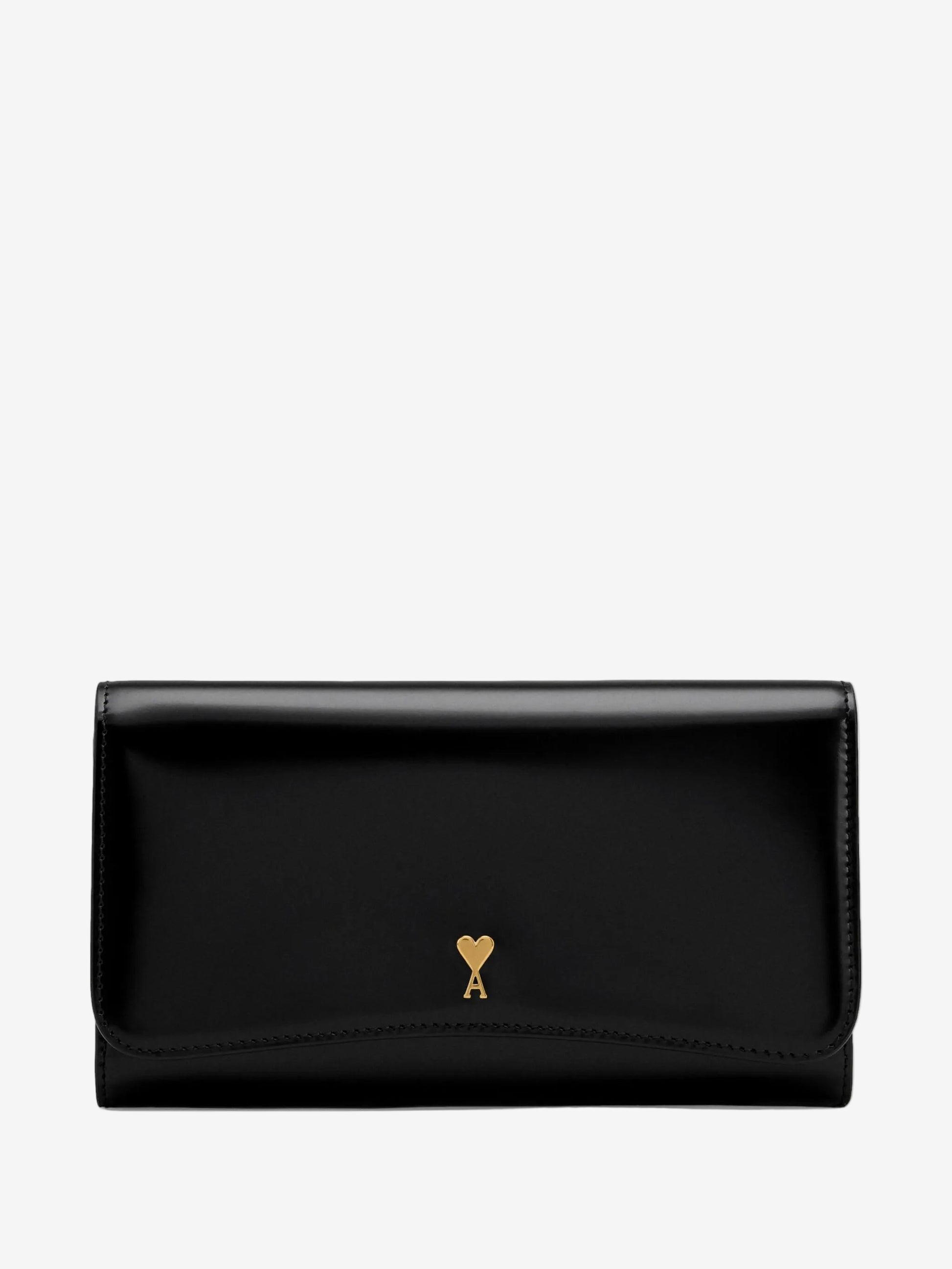 Black wallet with a gold emblem on a white background