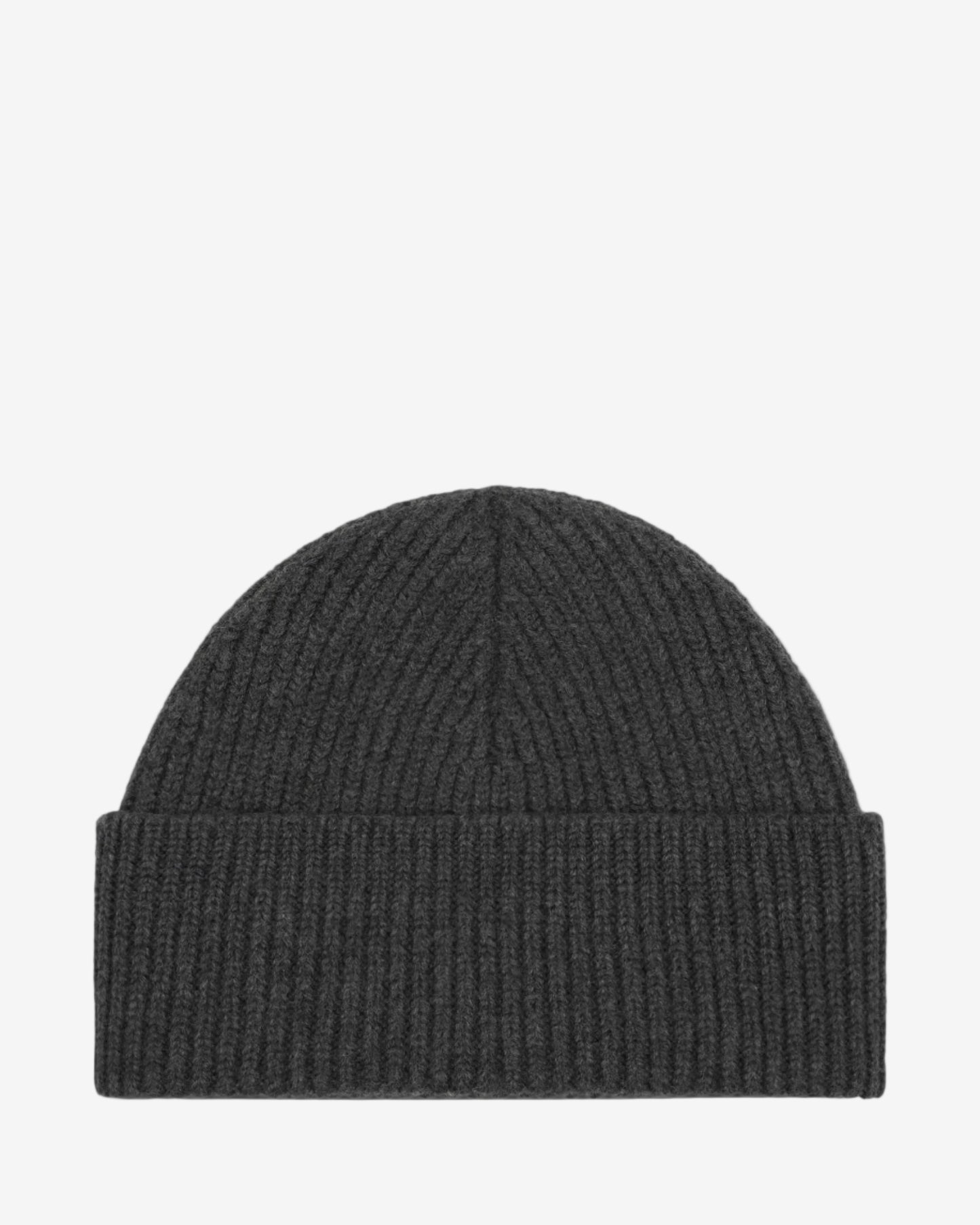 Dark gray knit beanie on a white background