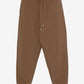 Brown sweatpants with a drawstring on a white background