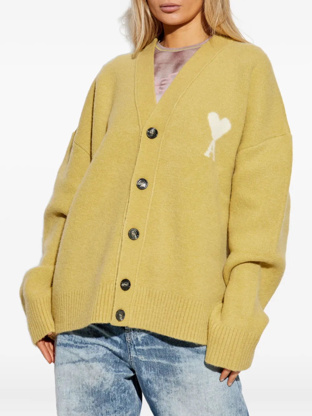 V Neck Cardigan With White Ami De Coeur